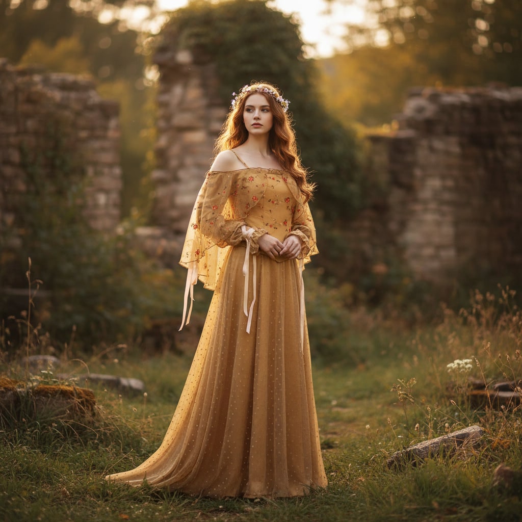 Costume Di Halloween Abito Medievale Spalle Scoperte - Image 1