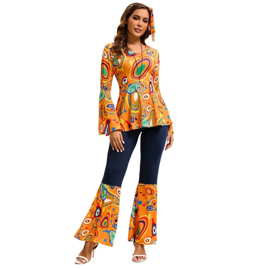 Costume Di Halloween Outfit Hippie Pantaloni Svasati Top - Image 1