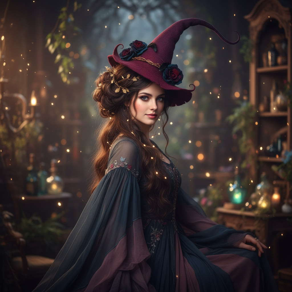 Costume Halloween Cappello Strega Decorazioni Floreali - Image 2