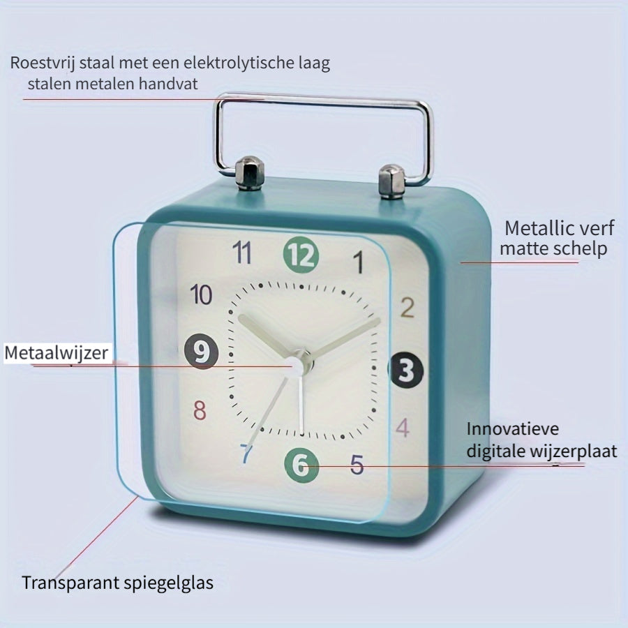 TimeCube - Square Metal Alarm Clock with Night Light and Snooze