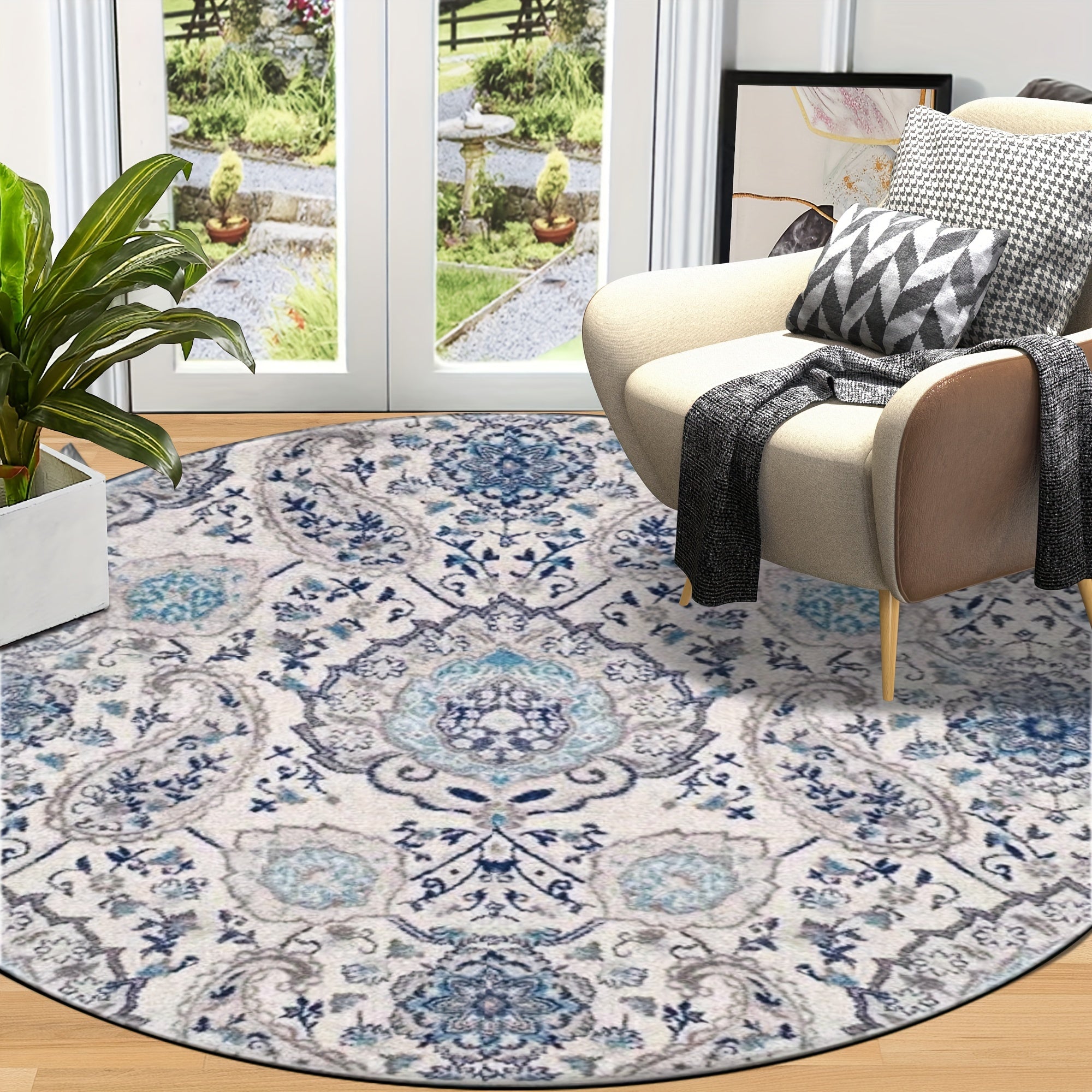 Alfombra de Piso Inspirada en el Estilo Persa – Resistente a Manchas, Lavable a Máquina, Antideslizante y Ligera para Dormitorio y Sala de Estar