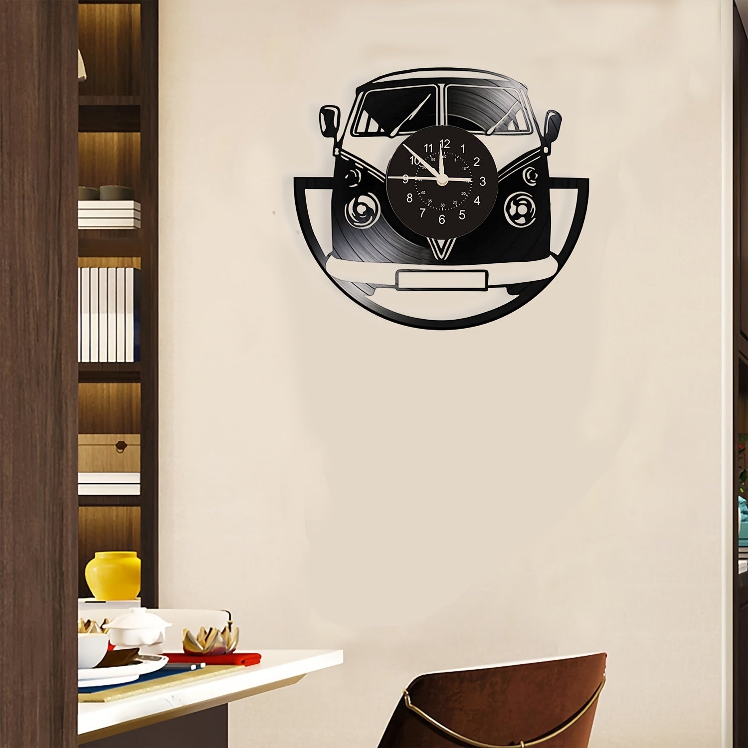 Retro Minibus Vinyl Record Wall Clock - Vintage Design for Home Decoration