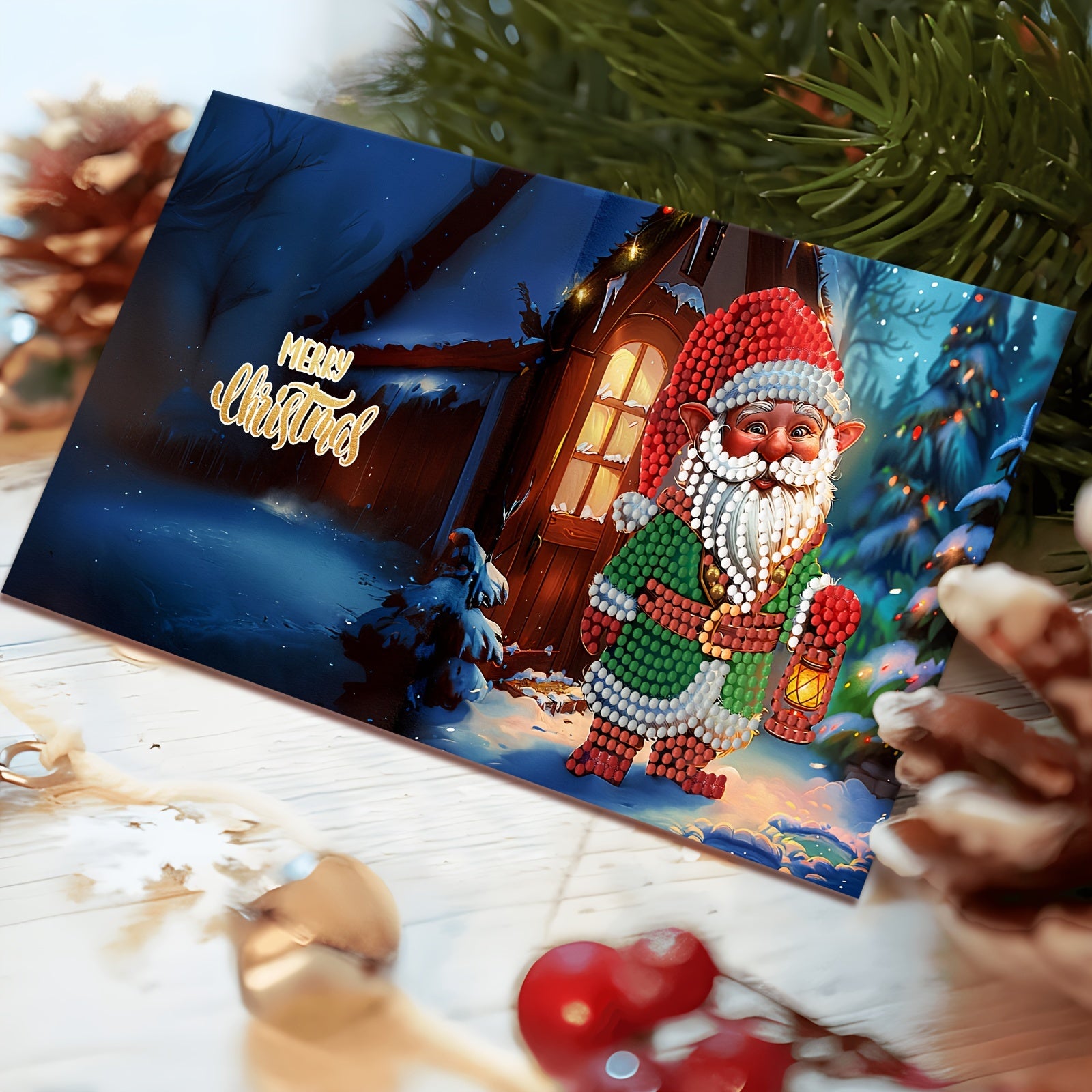Kit di Biglietti di Natale con 12 pezzi per Pittura Diamante Fai-da-te - Design di Babbo Natale e Animali, Biglietti di Auguri Festivi per Auguri di Natale e Favoriti delle Feste
