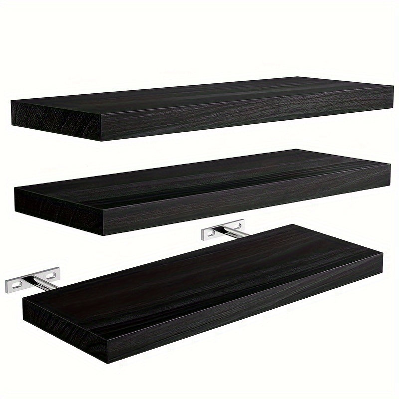 RusticShelf - Conjunto de 3 Prateleiras Flutuantes - Estantes de Madeira em Preto
