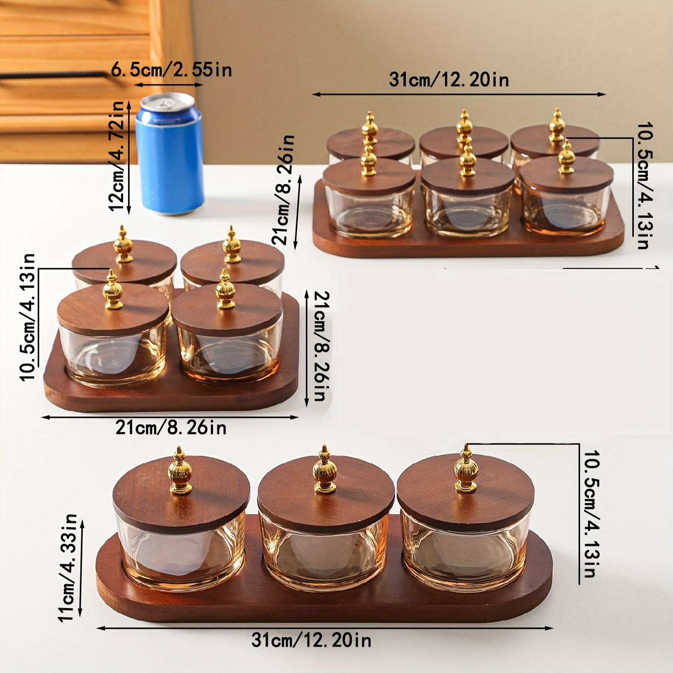 GlassSet - Luxury Glass Snack Bowls with Acacia Wood Tray