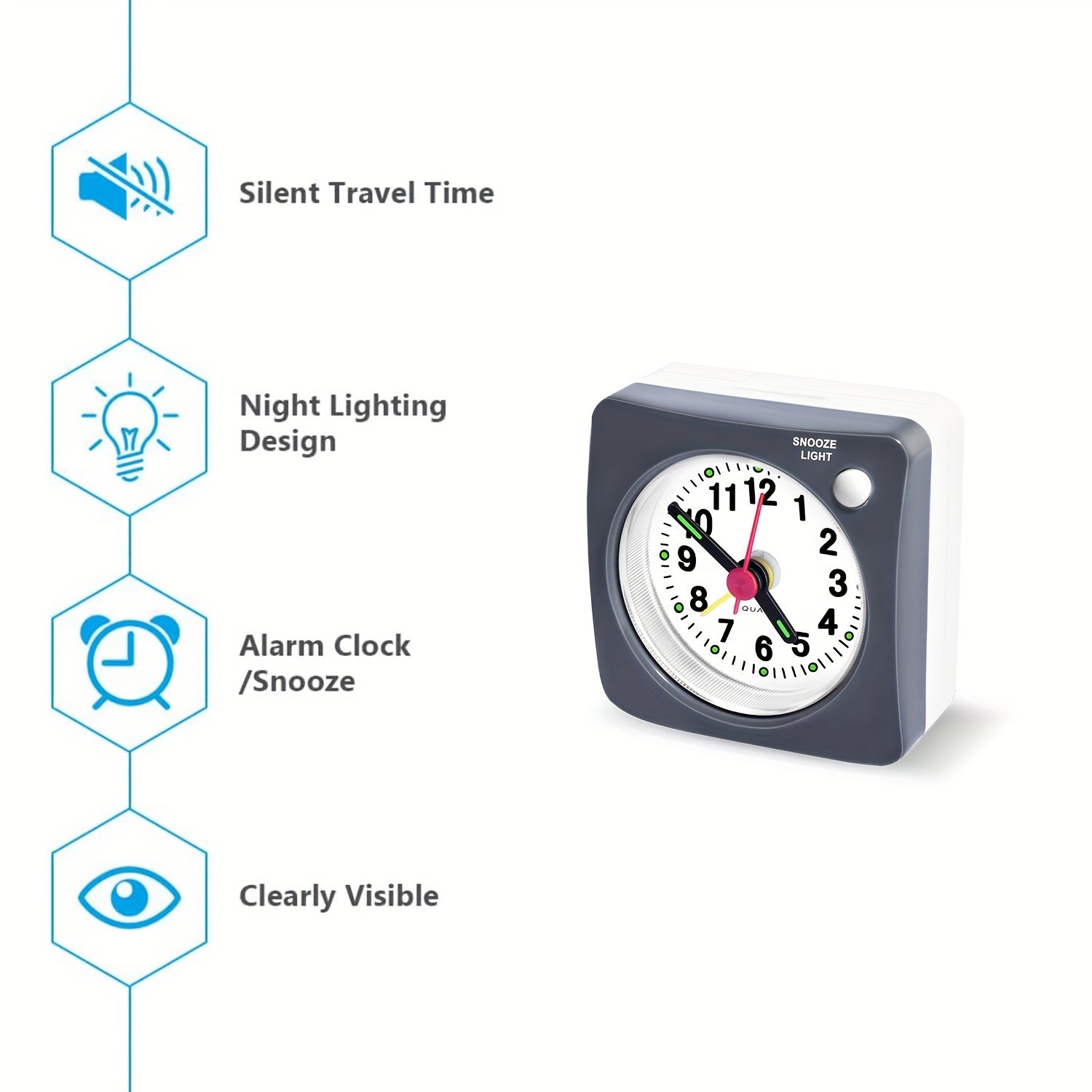 TravelSquare - Compact Travel Clock with Snooze and Night Light