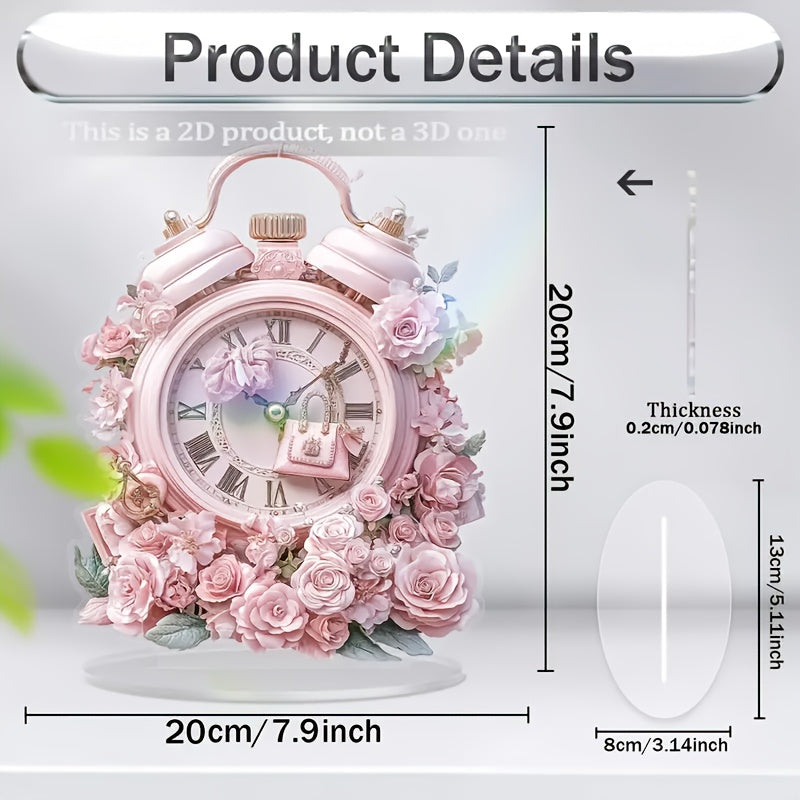 BohoClock - Despertador Boémio com Flores Cor-de-Rosa e Ecrã de Acrílico