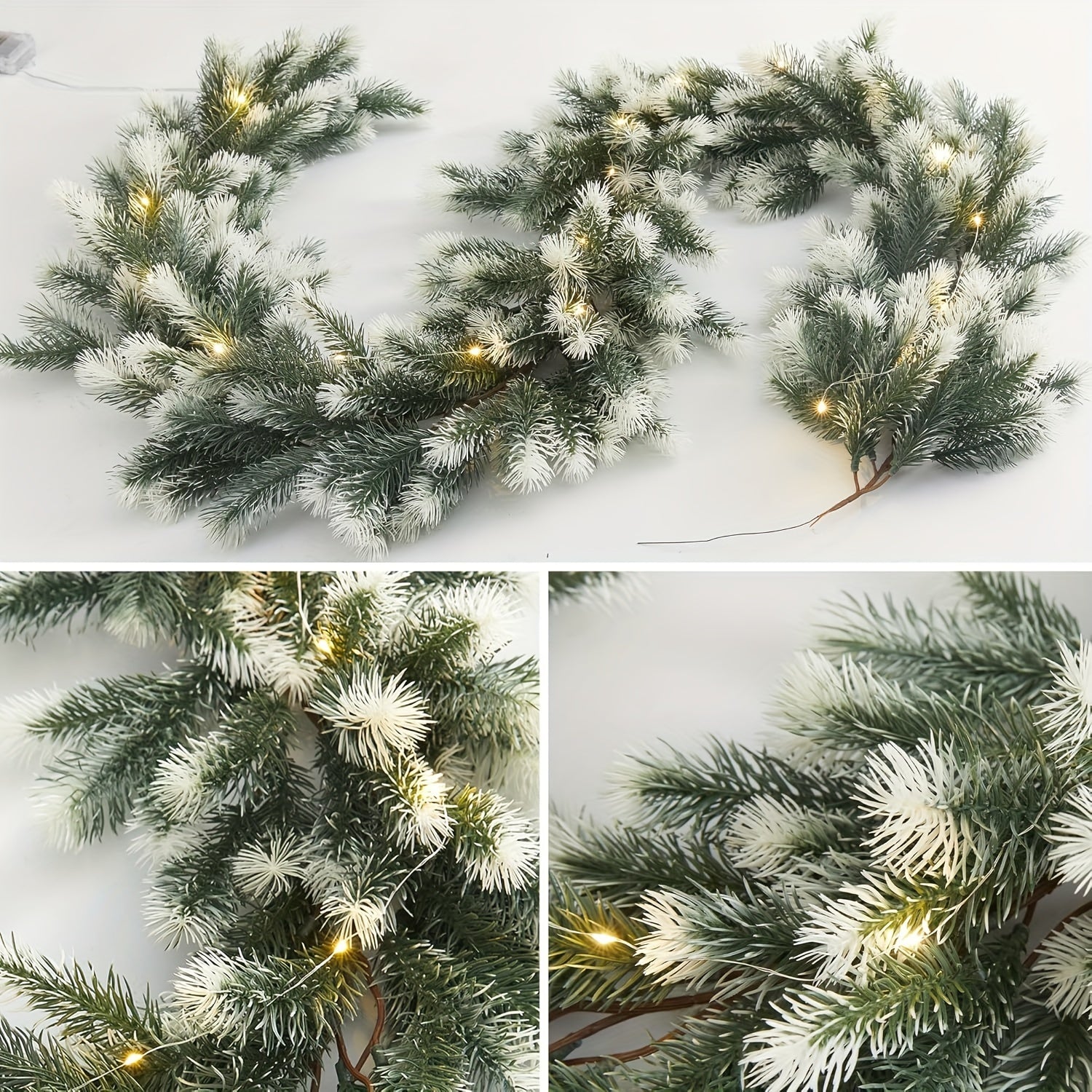 Holiday Garland - 195 cm Christmas Fir Garland with White Accents, Indoor/Outdoor Decoration