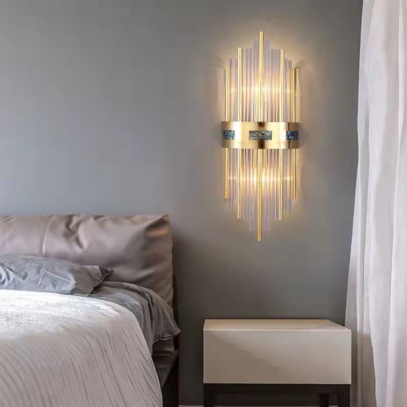 Candeeiro de Parede LED Crystal Kristal Dourado, Sala de Estar/Quarto, Metal/Acrílico