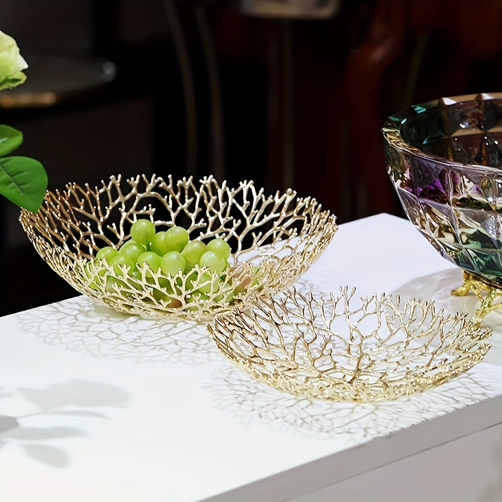 MetalServe-Coral - Luxury Open Fruit Bowl for Home Decoration, Coffee Table & Dining Room