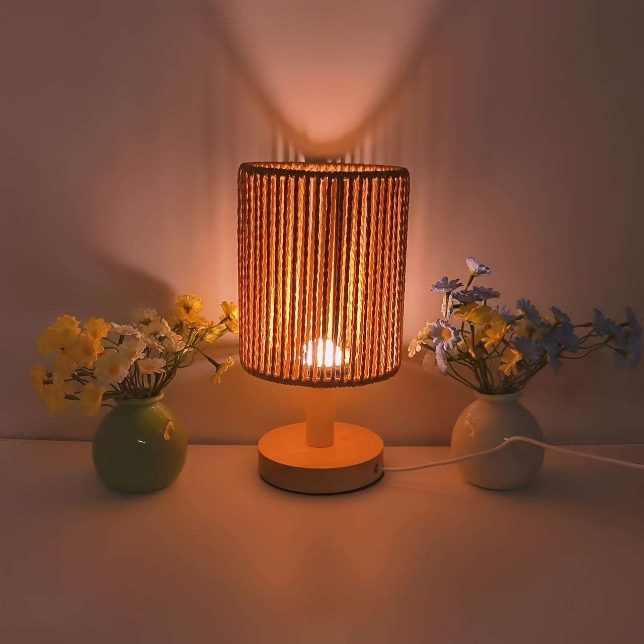 BarrelGlow - Wooden Desk Lamp with Stripe Pattern
