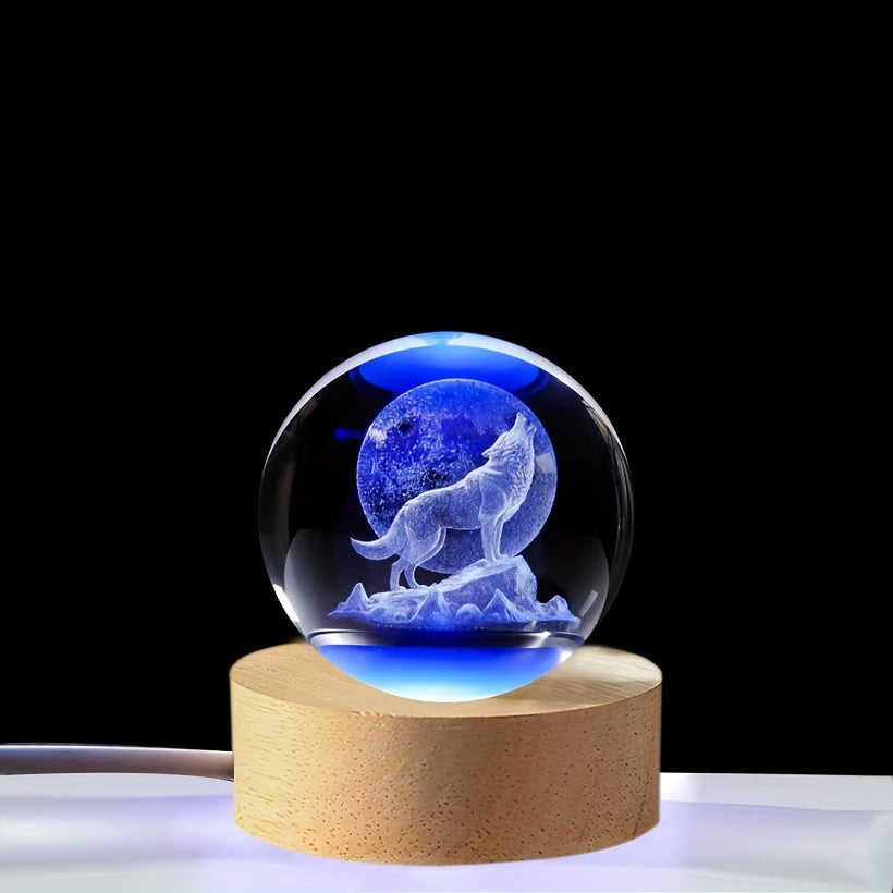 WolfLamp - Bola de nieve de cristal con lobo aullador 3D lámpara nocturna USB