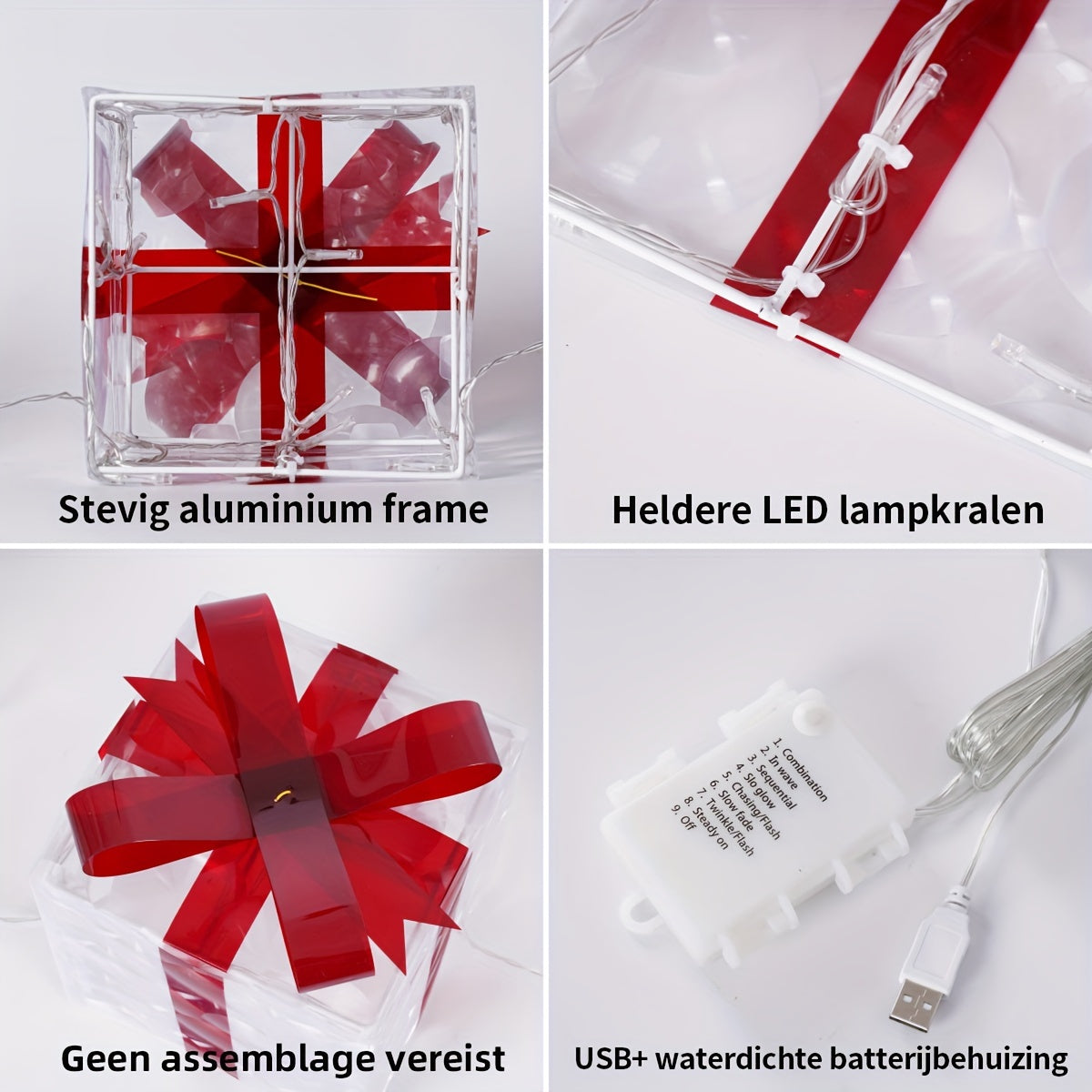 CadeauLicht - Set of 3 Lighted Christmas Gift Boxes with Red Bow