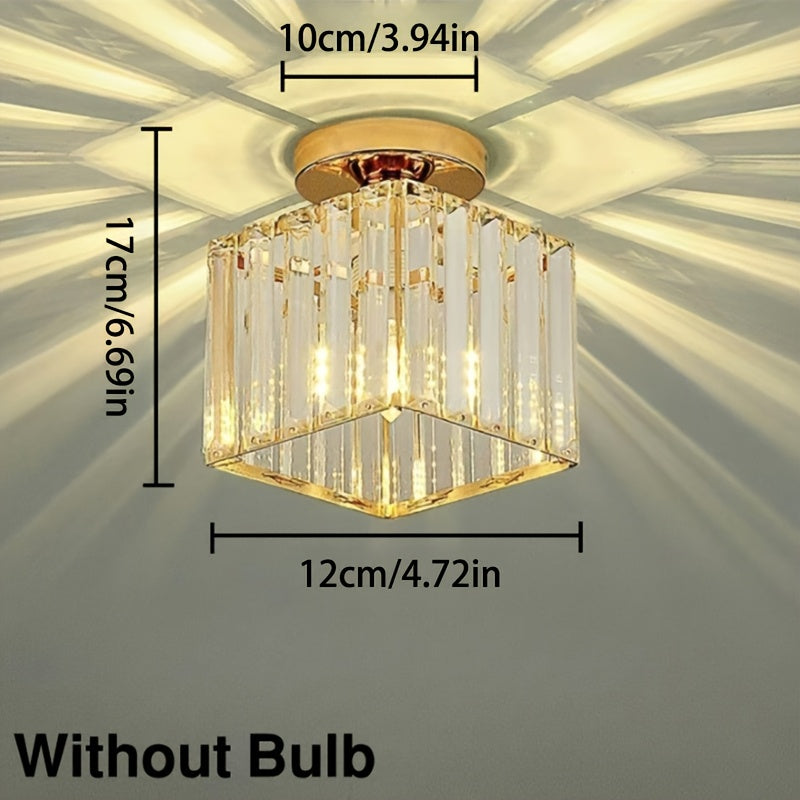 CrystalLuxe - Lampada da soffitto moderna E27 LED, nero oro con vetro di cristallo