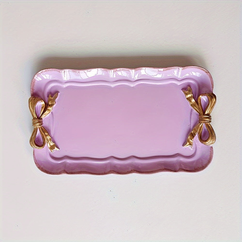 VintageServe-Tabuleiro de Sobremesas - Travessa Retangular de Resina para Doces com Fecho de Laço