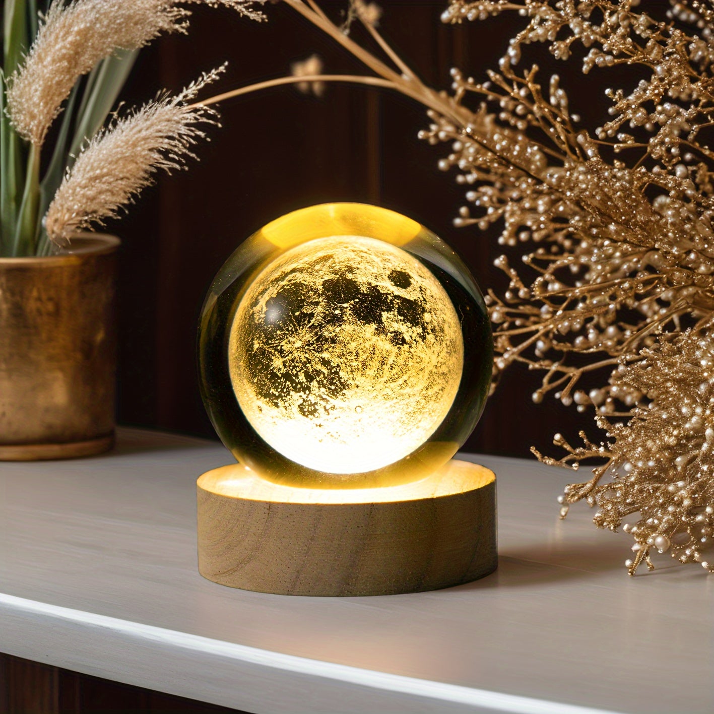MoonCrystal - Moon Crystal Ball Lamp with Wooden Base