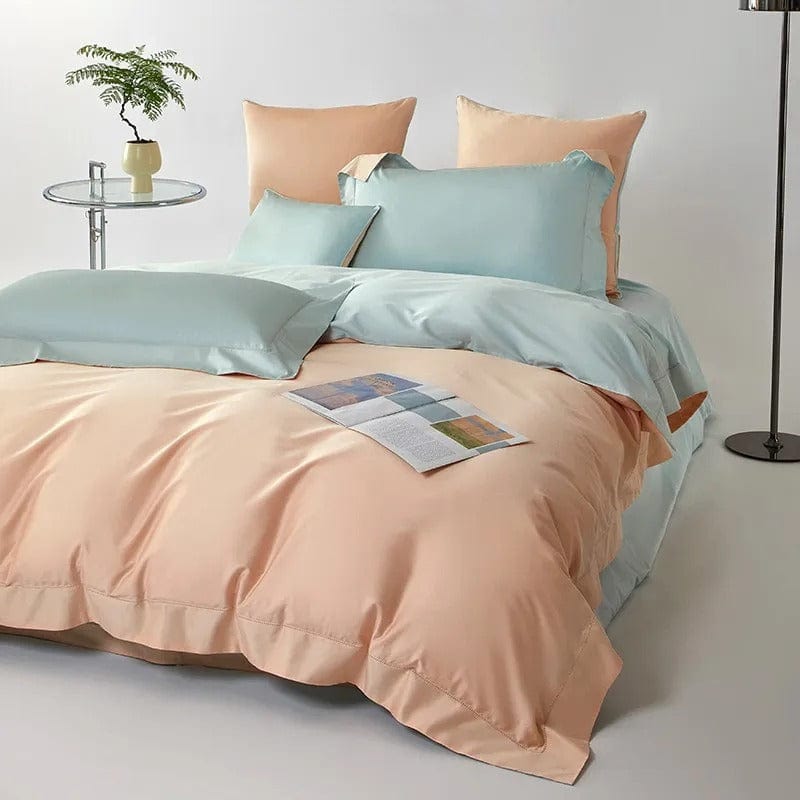 Conjunto de Capa de Edredão Dream Peach Azul (Algodão Egípcio)