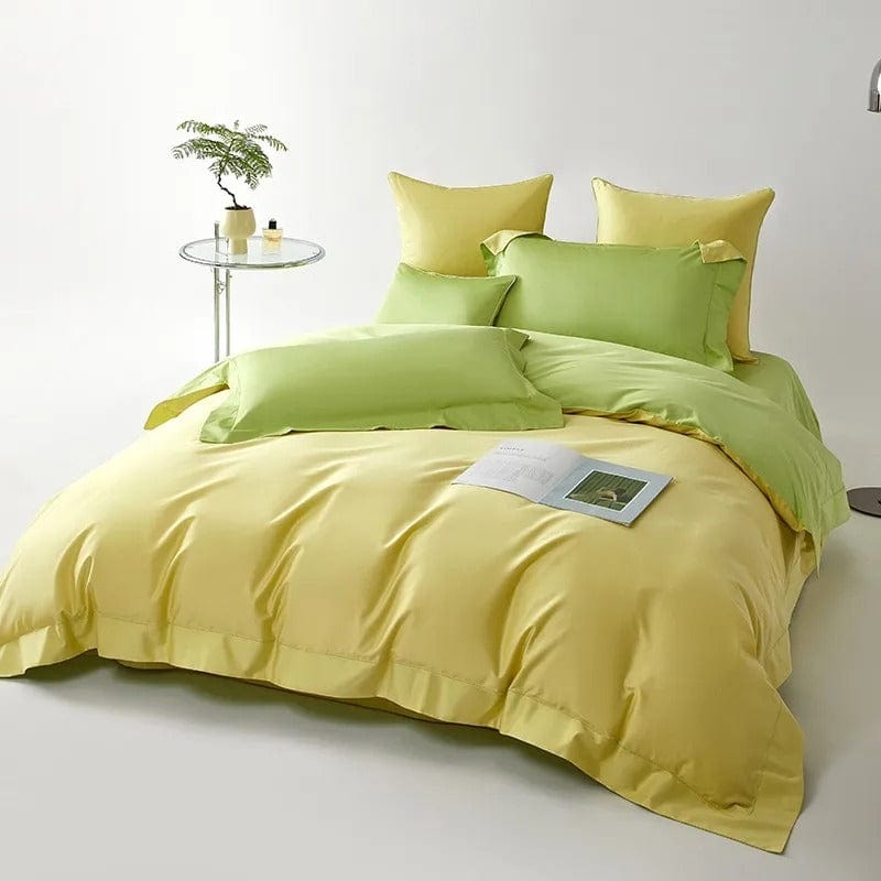 Conjunto de Capa de Edredão Amarelo-Verde Sonho (Algodão Egípcio)