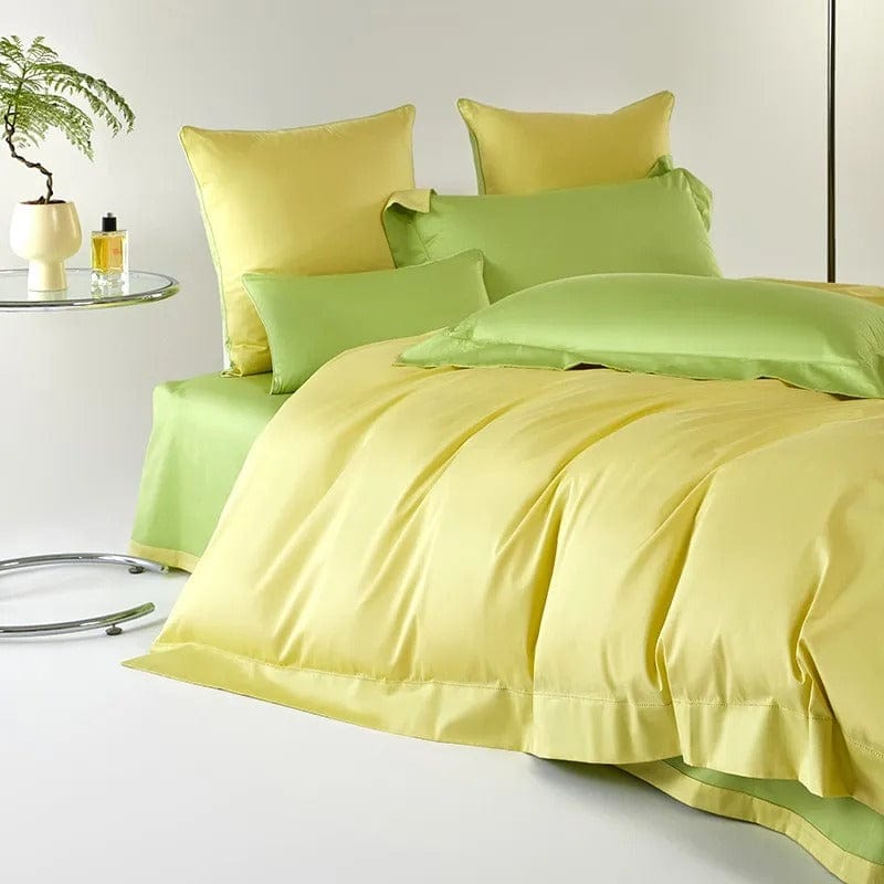 Conjunto de Capa de Edredão Amarelo-Verde Sonho (Algodão Egípcio)