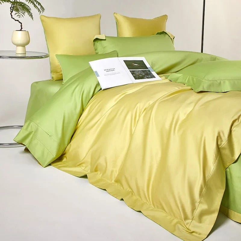Conjunto de Capa de Edredão Amarelo-Verde Sonho (Algodão Egípcio)