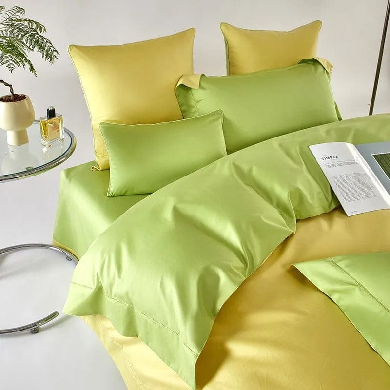 Conjunto de Capa de Edredão Amarelo-Verde Sonho (Algodão Egípcio)
