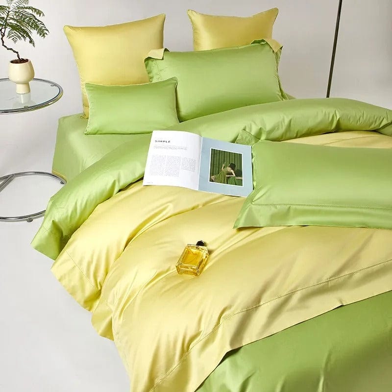 Conjunto de Capa de Edredão Amarelo-Verde Sonho (Algodão Egípcio)