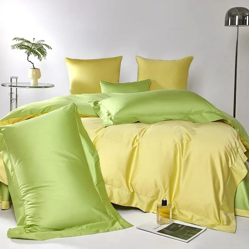 Conjunto de Capa de Edredão Amarelo-Verde Sonho (Algodão Egípcio)
