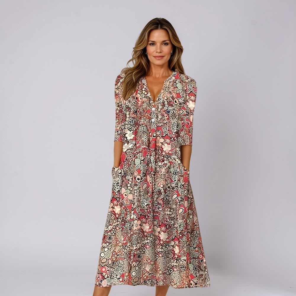Donna Abito Midi Floreale Tasche | Abito Casual - Image 2