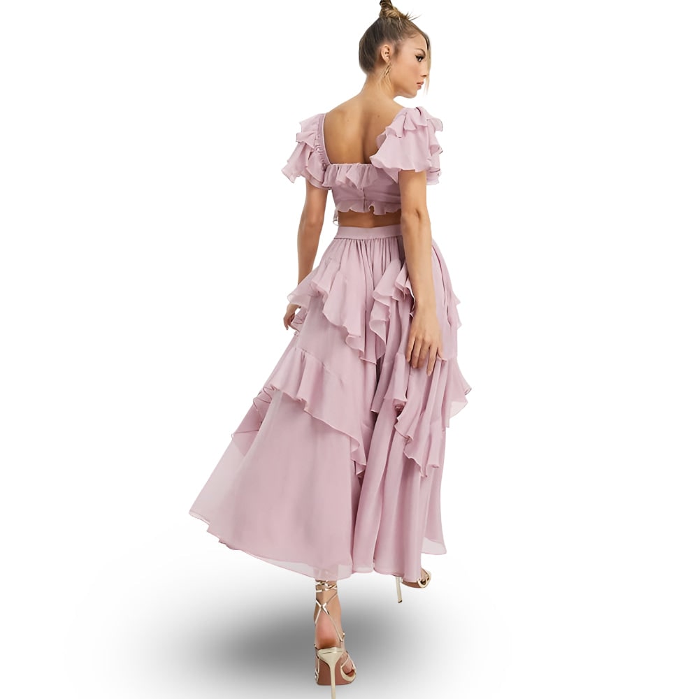 Donna Abito Midi Volant Spalle Scoperte | Abito Cerimonia - Image 3