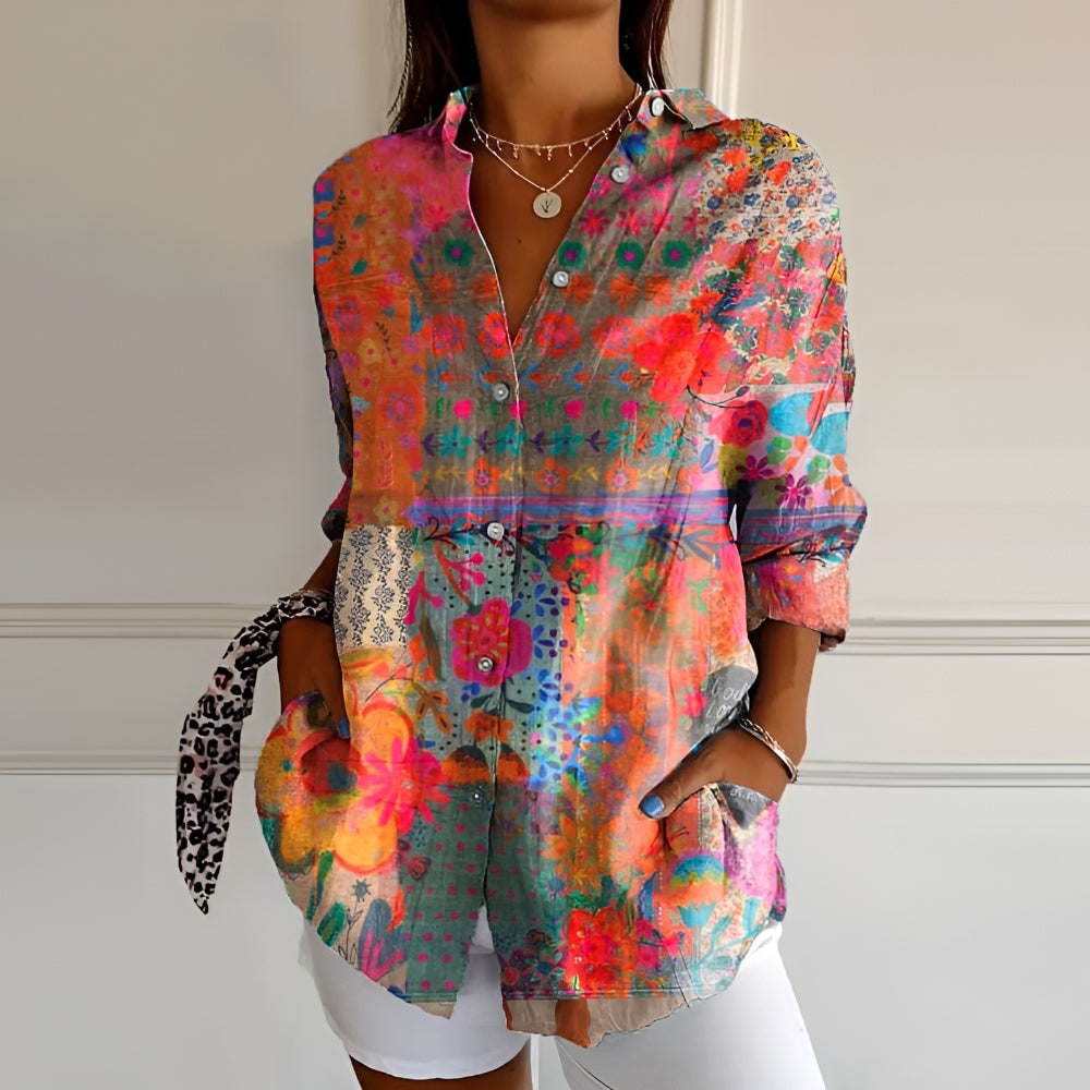 Donna Camicia Floreale Manica Lunga | Blusa Casual - Image 1