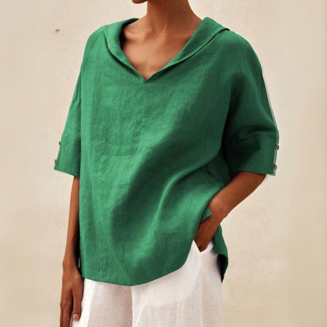 Donna Camicia Scollo V Manica Corta | Blusa Casual - Image 2
