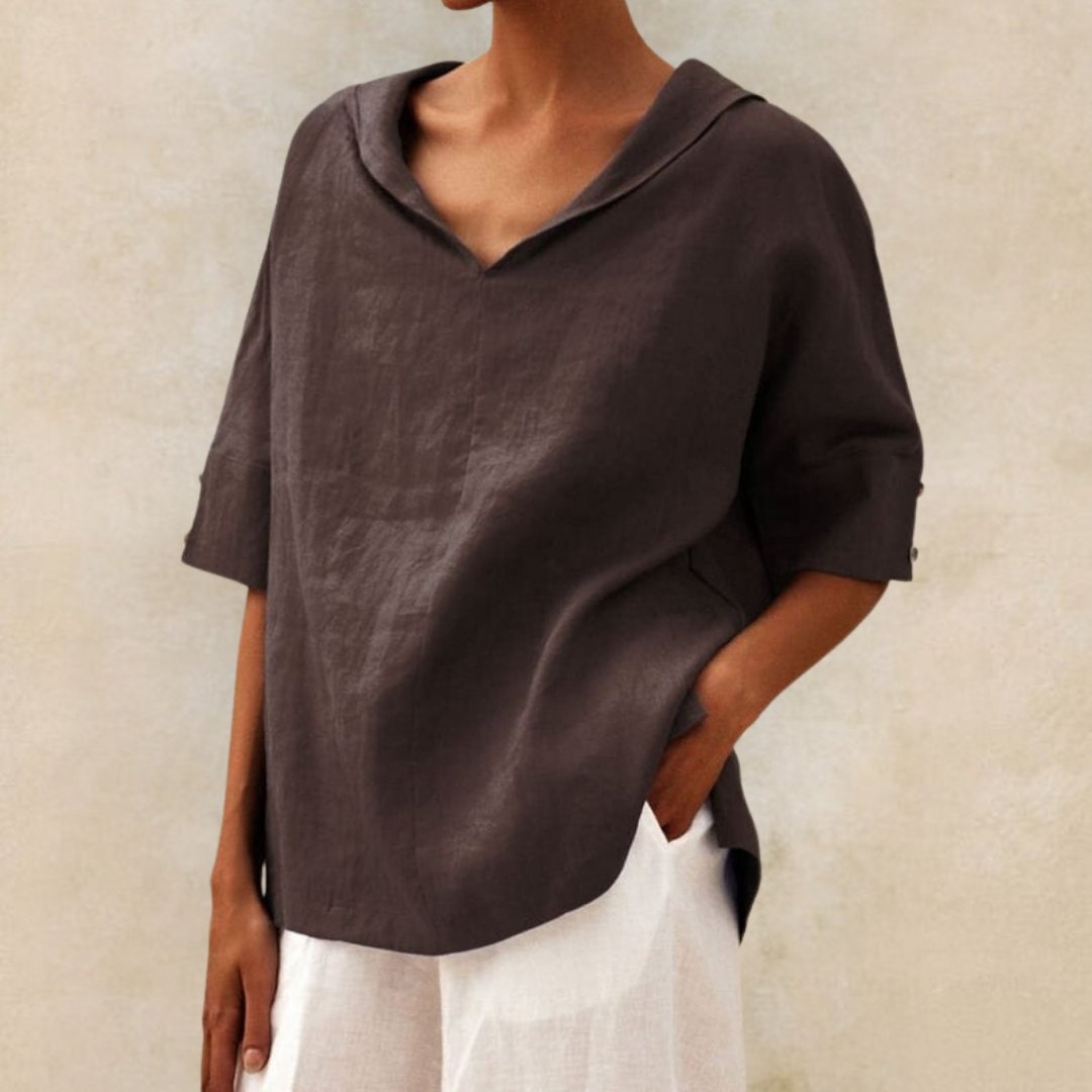 Donna Camicia Scollo V Manica Corta | Blusa Casual - Image 5