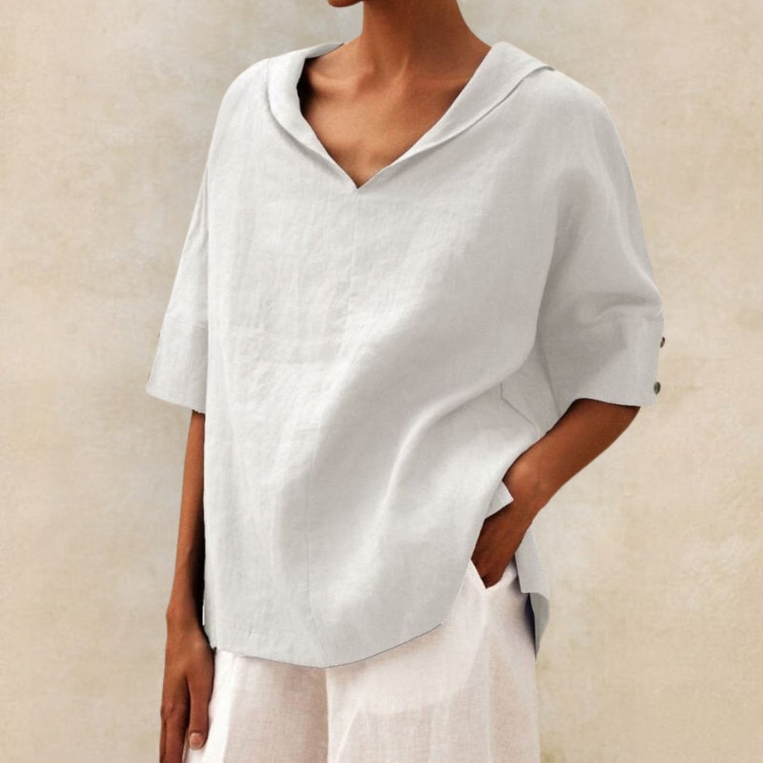 Donna Camicia Scollo V Manica Corta | Blusa Casual - Image 7