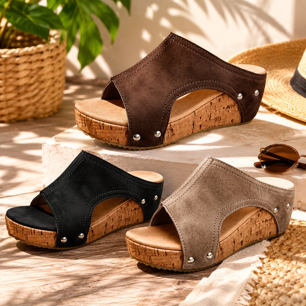 Donna Sandali Zeppa Slip On Punta Aperta | Sandali Estivi - Image 1