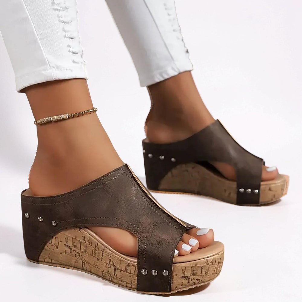 Donna Sandali Zeppa Slip On Punta Aperta | Sandali Estivi - Image 2