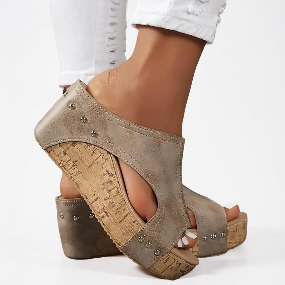 Donna Sandali Zeppa Slip On Punta Aperta | Sandali Estivi - Image 5