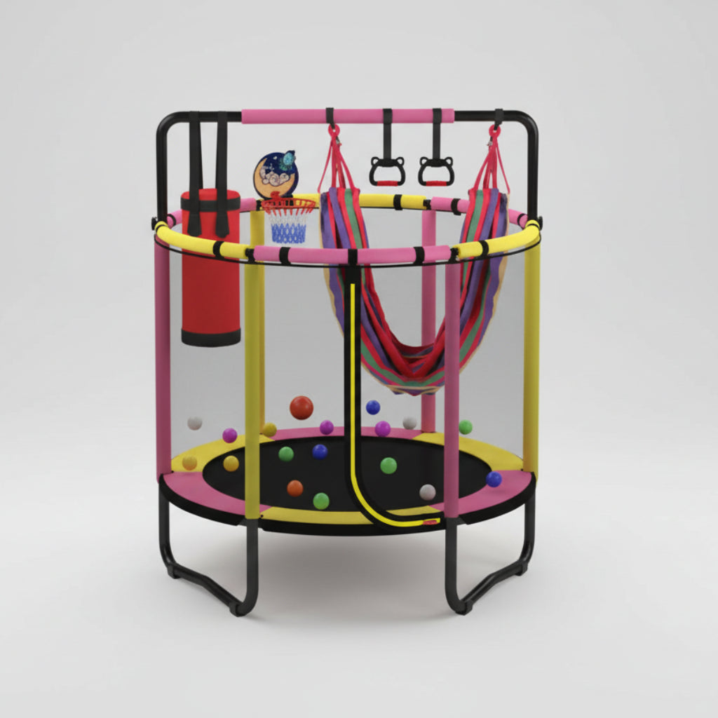 Trampolino Parco Giochi Bambini Set Gioco Multifunzionale Esterno Corde Palline