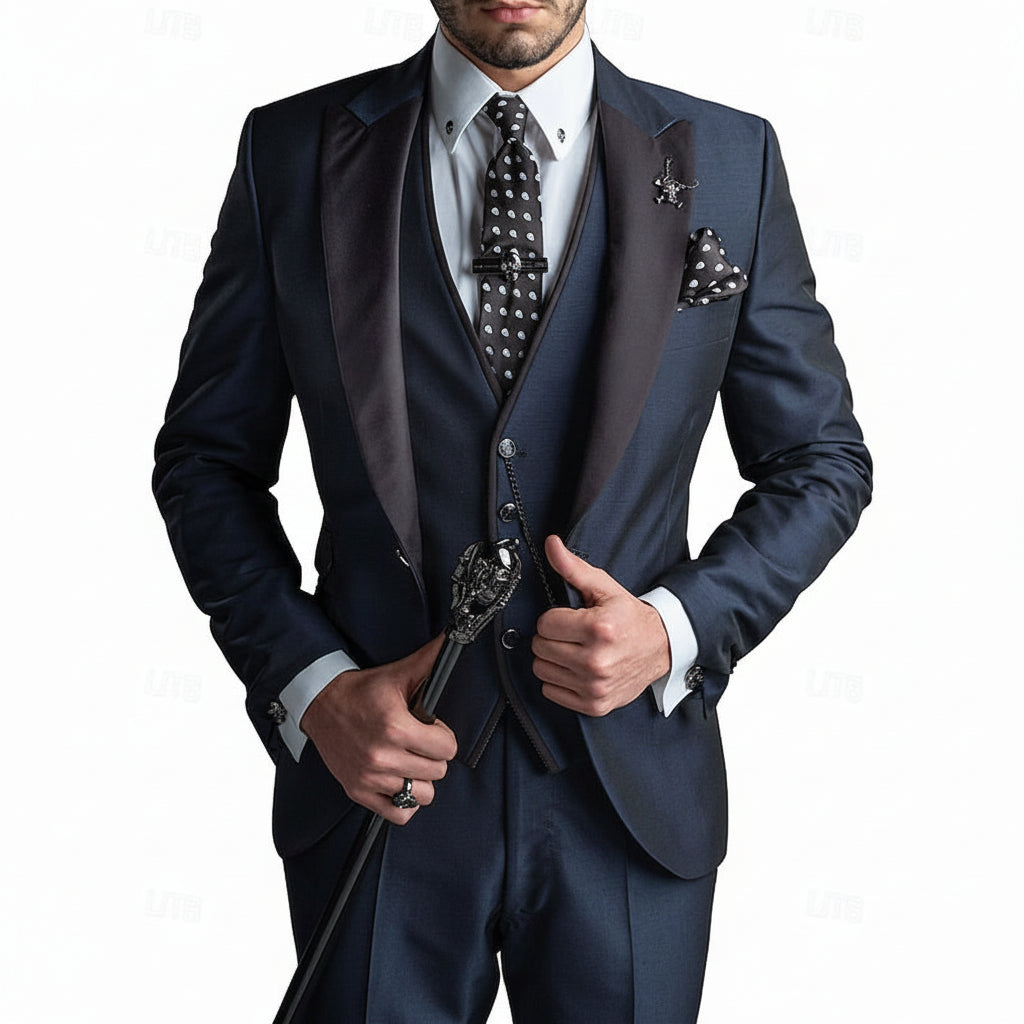 Completo Uomo Tre Pezzi Giacca Blazer Gilet Pantaloni Set