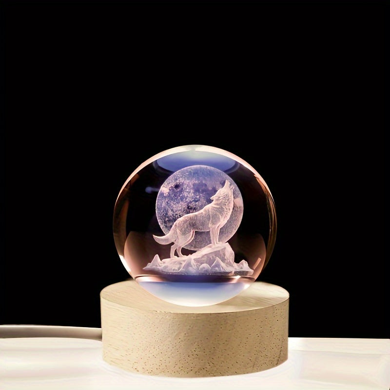 WolfLamp - Bola de nieve de cristal con lobo aullador 3D lámpara nocturna USB