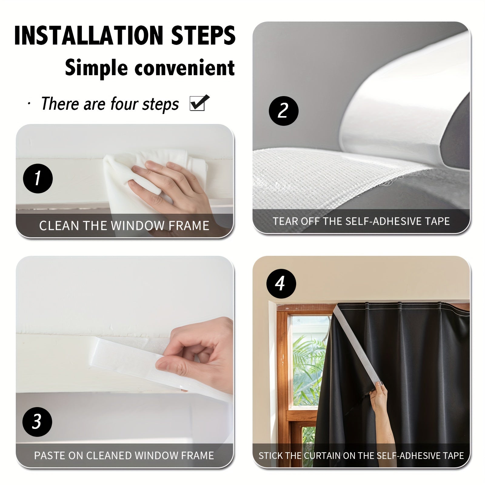 1 Piece Blackout Curtains - Self-Adhesive Window Covering for Bedroom and Living Room