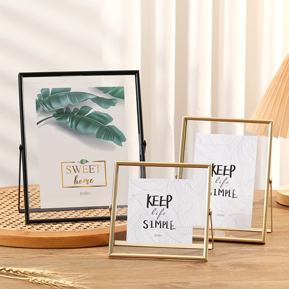 Elegante marco de fotos metálico - visualización de una sola foto de 10.16cm o 15.24cm, diseño moderno en dorado y negro para hogar y oficina