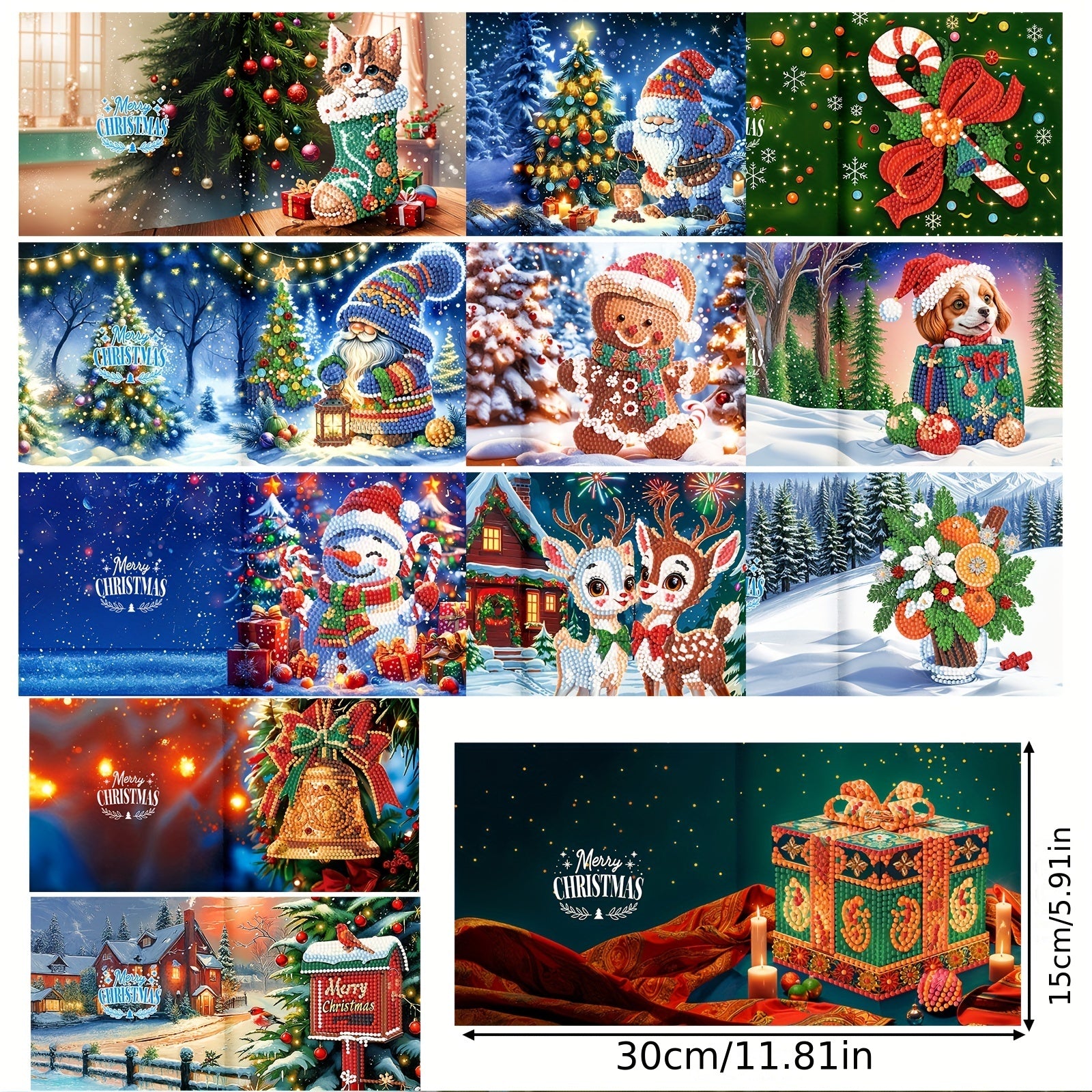 Set di 12 Carte di Pittura Diamante Natalizie Fai-da-Te
