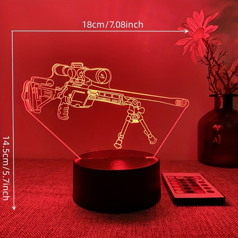 LumiGlow - 3D LED Night Lamp Black Gun Shape, 16 Colors Remote Control, USB