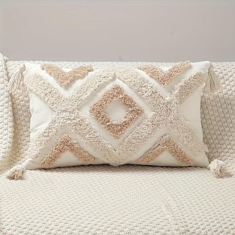 Boho Beige Cushion Cover with Tassels - For Sofa and Bed (without filling)