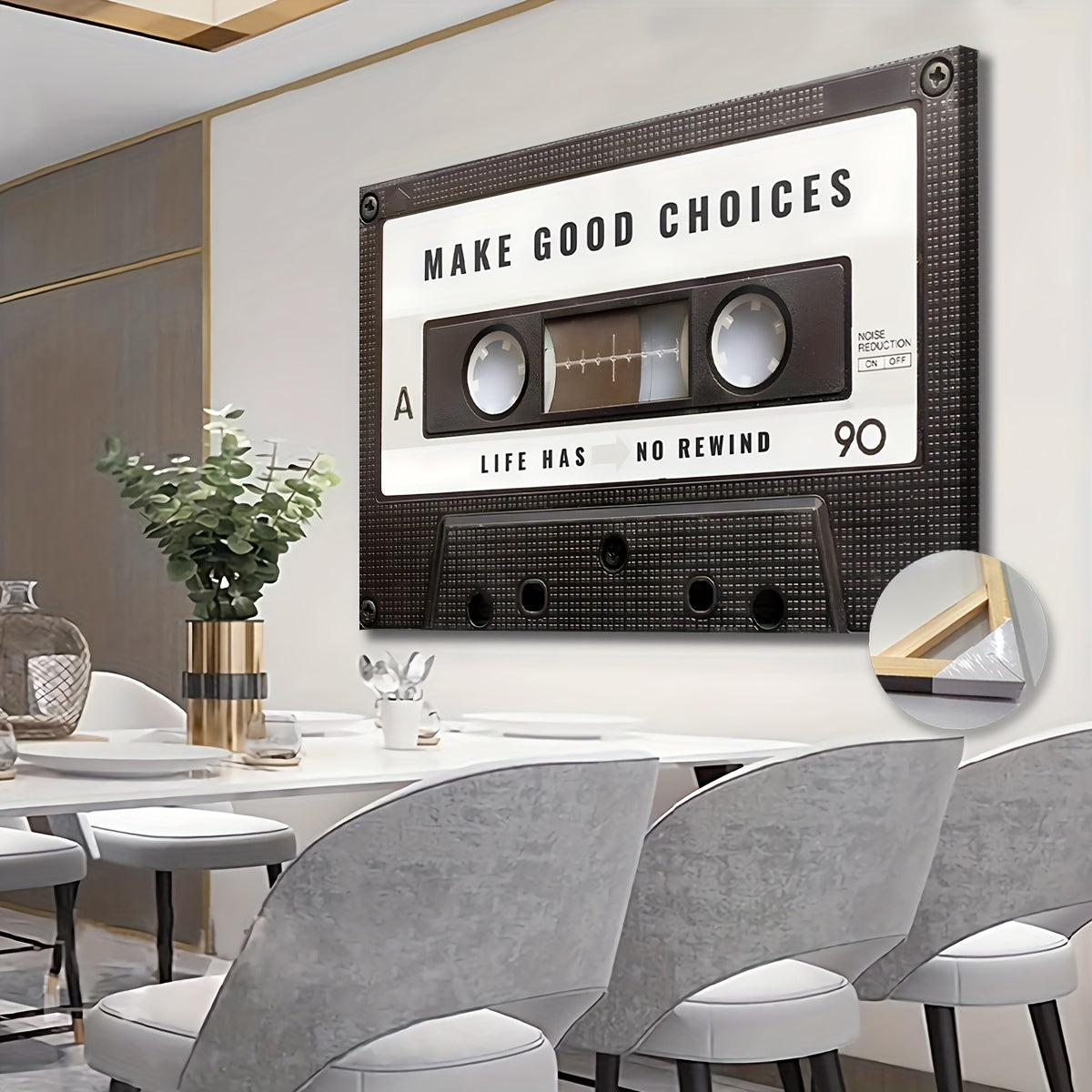Tela de Cassete Retro Extra Grande - Citação Inspiradora, Pronta para Pendurar, Perfeita para Sala de Estar e Escritório