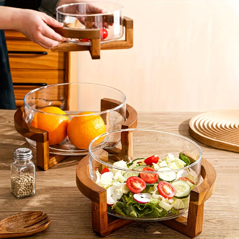 Faridabio - Conjunto de Taças de Fruta em Bambu e Vidro com Suporte de Madeira