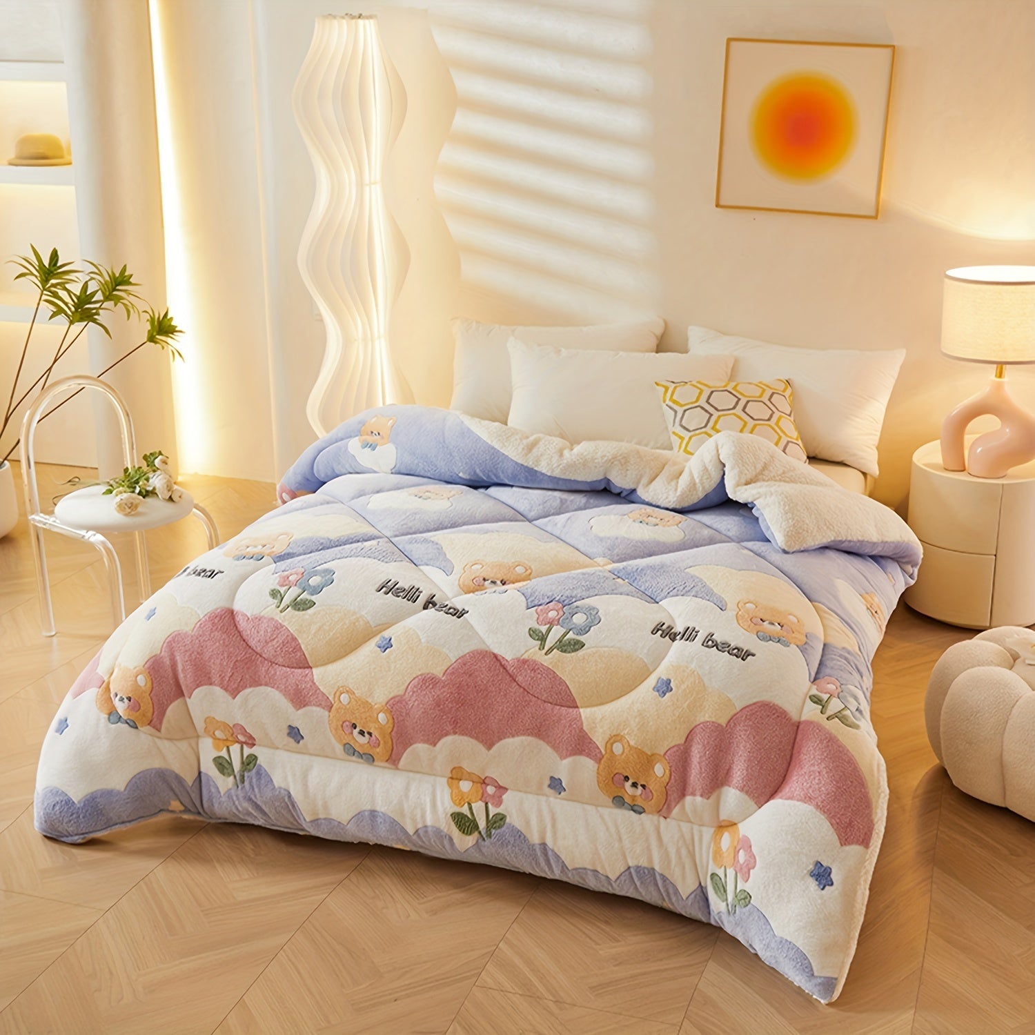 Edredão de Inverno em Pêlo Suave com Flores – Cobertura Quente de Poliéster para Outono e Inverno, Adequado para Quartos de Dormir e de Hóspedes