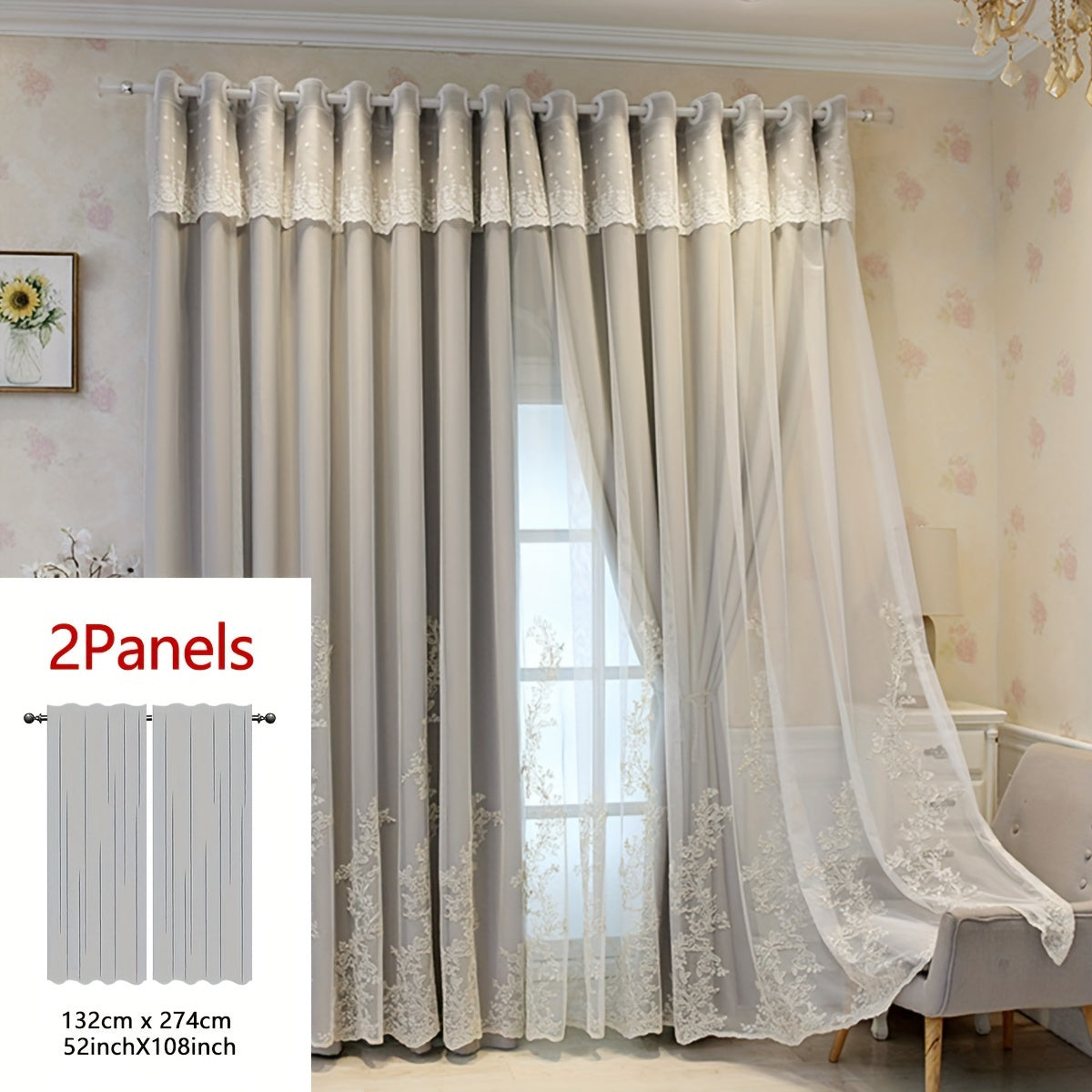2 Piezas Cortinas Bordadas de Hada Elfo - Paneles de Cortina Translúcidos con Tela Integrada y Anillas