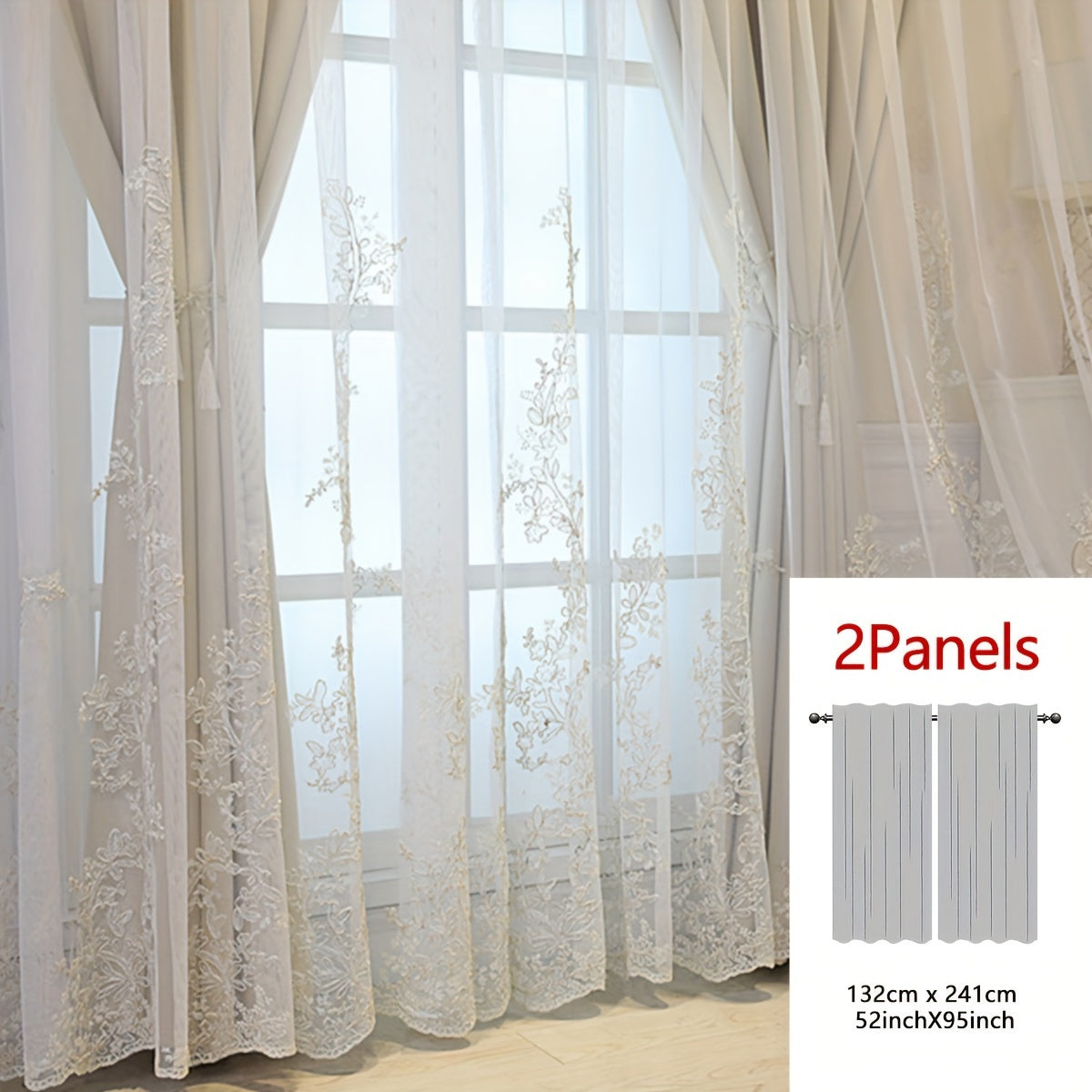 2 Piezas Cortinas Bordadas de Hada Elfo - Paneles de Cortina Translúcidos con Tela Integrada y Anillas