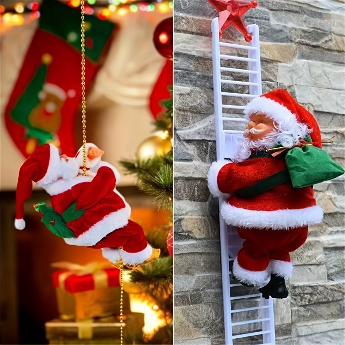 SantaLadder - Singing & Climbing Santa Claus Battery-Operated Decoration Set
